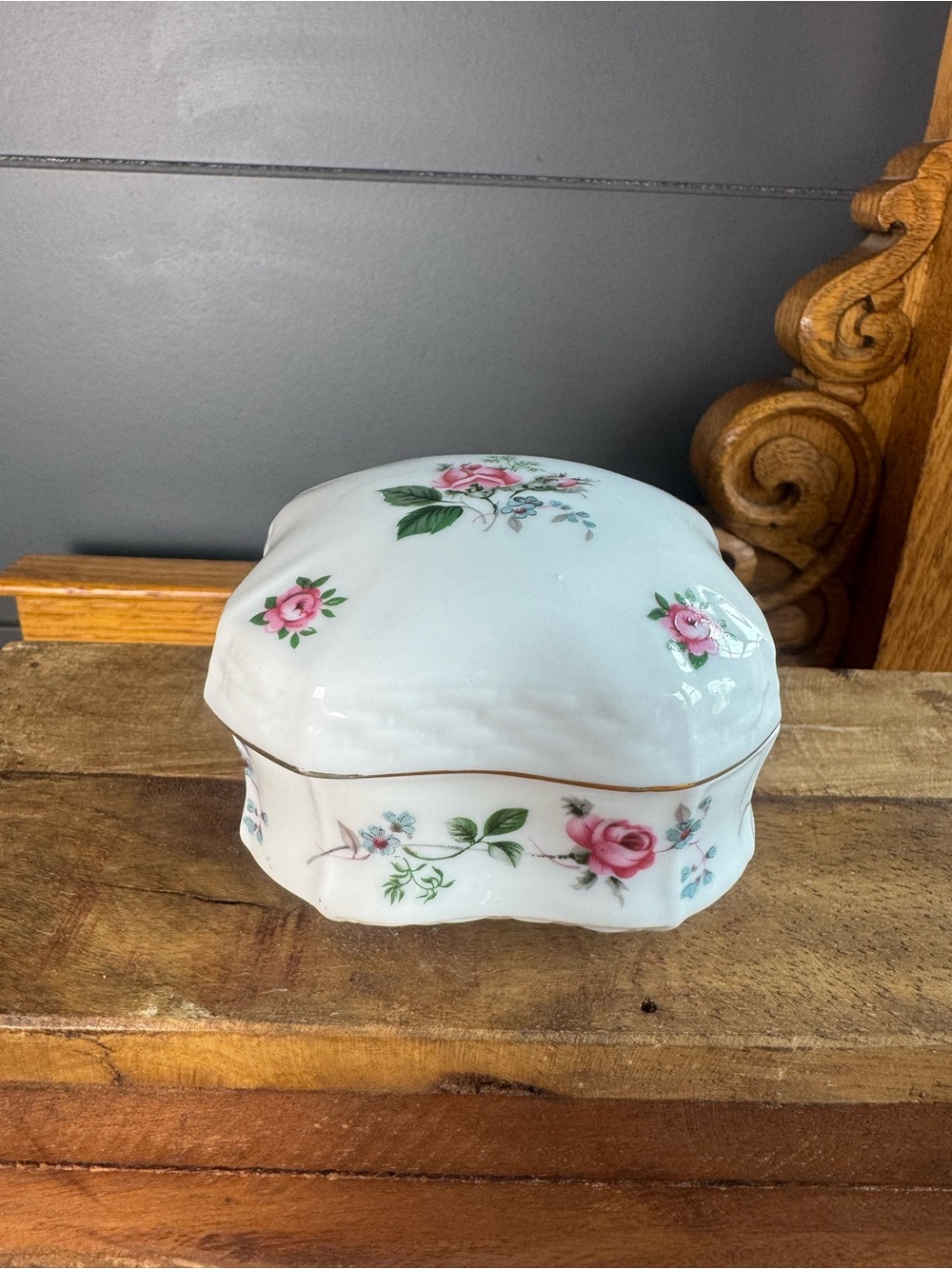 Heritage House Porcelain Floral Music Trinket Box Pink Rose "The Way We Were"